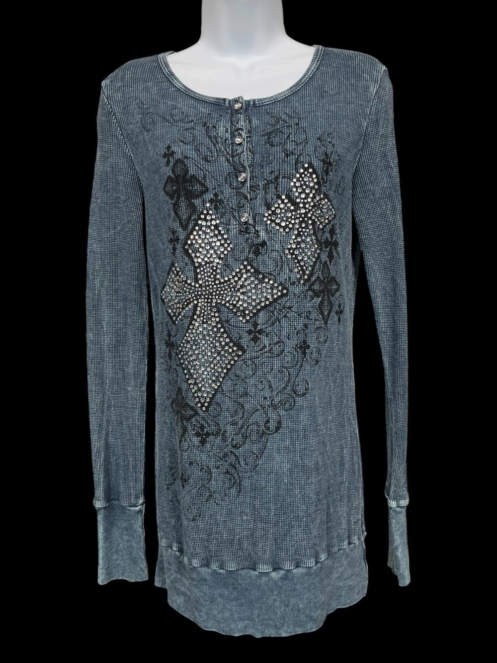 Vocal rhinestone-embellished knit top size medium